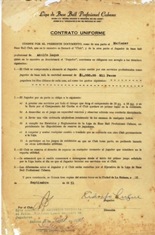 Adolfo Luque Signed 1951 Managerial Contract for the Marianao Cuban Winter League Team